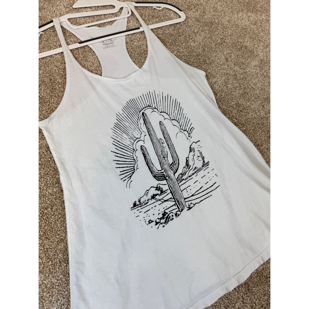 Bandit Brand Womens White Desert Saguaro Cactus Graphic Racerback Tank Top Small